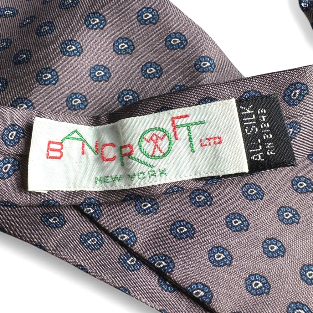 Bancroft Ltd New York Mens Silk Tie Grey Blue Micro‎ Paisley Medallion Vintage